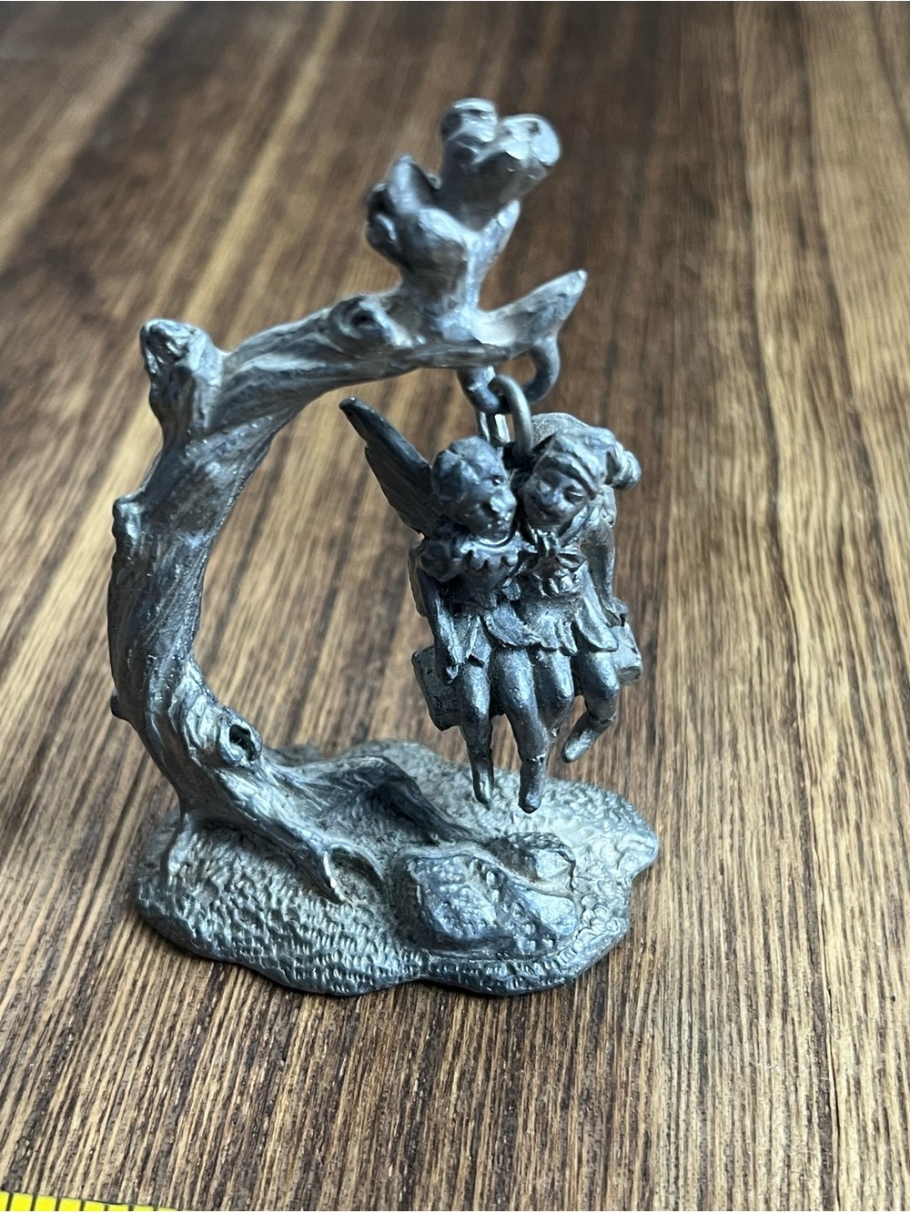 Vintage Pewter Fairies Swinging Figurine